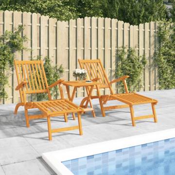 Outdoor Deck Chairs with Footrests - Solid Acacia Wood Set