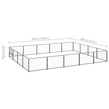 Dog Kennel Black 20 m² Steel - Durable & Secure