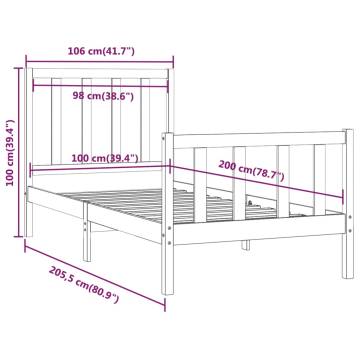 Black Solid Wood Bed Frame 100x200 cm - Durable & Stylish