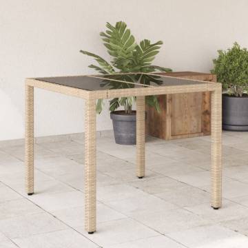 Garden Table with Glass Top Beige - 90x90 cm | HipoMarket