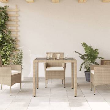 Garden Table with Glass Top Beige - 90x90 cm | HipoMarket