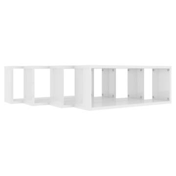 Stylish Wall Cube Shelf Set - High Gloss White, 4 pcs