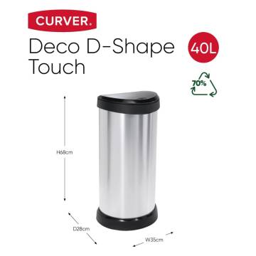 Curver Pedal Bin Deco Oval 40L Silver - Stylish & Hygienic