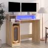 Desk with LED Lights Sonoma Oak 97x45x90 cm Engineered Wood Colour sonoma oak 