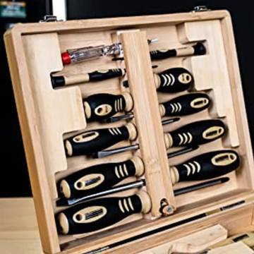 Brüder Mannesmann 24-Piece Tool Set in Bamboo Case | HipoMarket