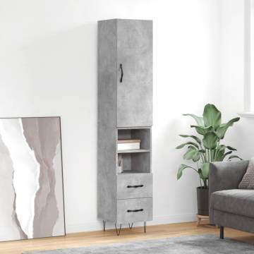 Stylish Concrete Grey Highboard - Engineered Wood 34.5x34x180 cm