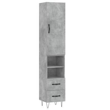 Stylish Concrete Grey Highboard - Engineered Wood 34.5x34x180 cm