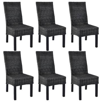 Dining Chairs Set - 6 Black Kubu Rattan & Mango Wood