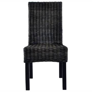 Dining Chairs Set - 6 Black Kubu Rattan & Mango Wood