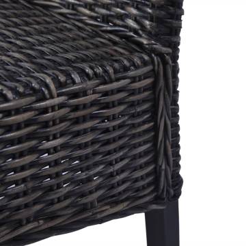 Dining Chairs Set - 6 Black Kubu Rattan & Mango Wood