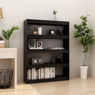 Stylish Black Book Cabinet & Room Divider - Solid Pinewood