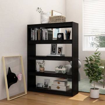 Stylish Black Book Cabinet & Room Divider - Solid Pinewood