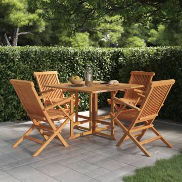 5 Piece Folding Outdoor Dining Set - Solid Teak Wood | Hipo Market