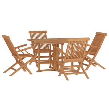 5 Piece Folding Outdoor Dining Set - Solid Teak Wood | Hipo Market