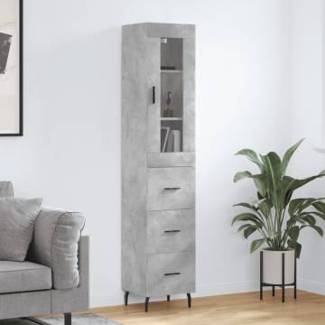 Elegant Concrete Grey Highboard - 34.5x34x180 cm