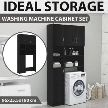 Washing Machine Cabinet Set - Black Engineered Wood | Hipo Market