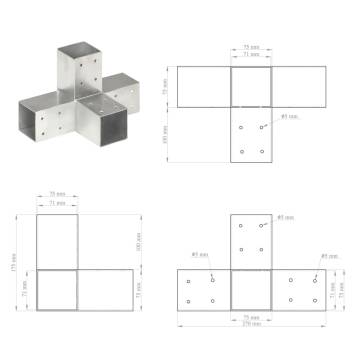 Post Connectors - Galvanised Metal 71x71 mm | 4 pcs X Shape