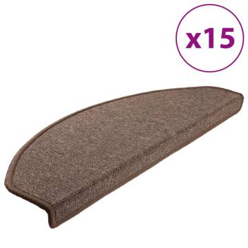 Carpet Stair Treads 15 pcs Coffee Brown | Non-Slip Safety Mats