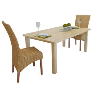 Dining Chairs 2 pcs Brown Natural Rattan | Hipomarket UK