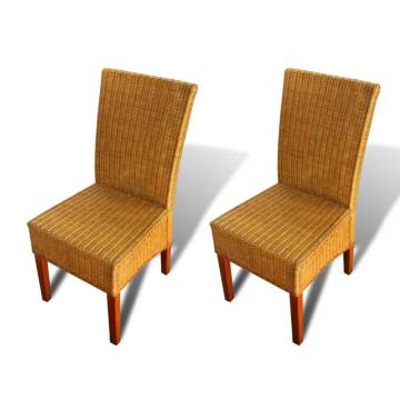 Dining Chairs 2 pcs Brown Natural Rattan | Hipomarket UK