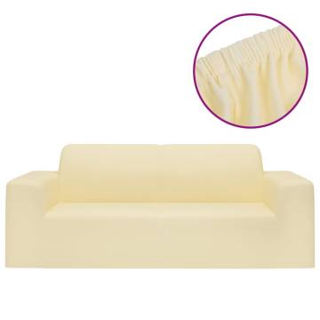 2-Seater Stretch Couch Slipcover - Cream Polyester Jersey