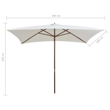 Elegant Cream White Wooden Parasol - 200x300 cm | HipoMarket