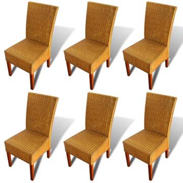 Dining Chairs Set of 6 - Brown Natural Rattan | Hipo Market