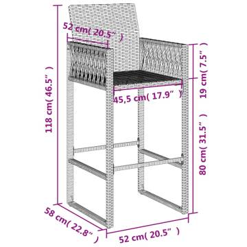 Garden Bar Stools 2 pcs - Grey Poly Rattan for Outdoor Comfort