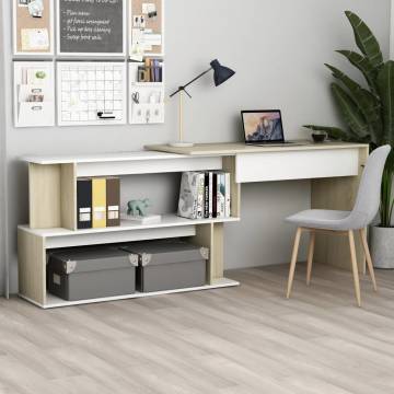 Corner Desk White & Sonoma Oak - Modern Workspace Solution