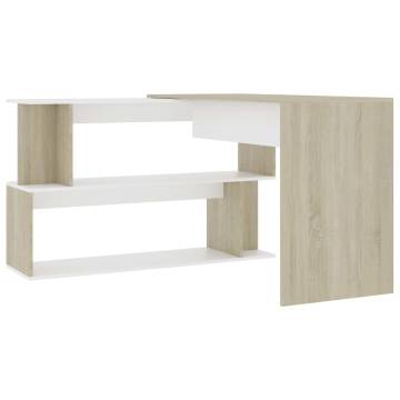 Corner Desk White & Sonoma Oak - Modern Workspace Solution