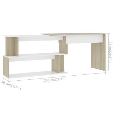 Corner Desk White & Sonoma Oak - Modern Workspace Solution