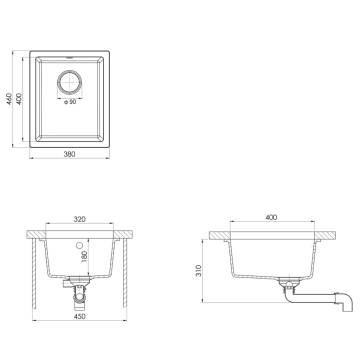 Black Granite Kitchen Sink with Overflow Hole - Durable & Stylish