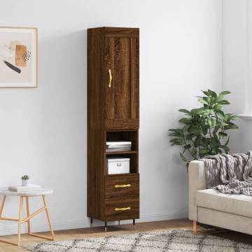 Elegant Brown Oak Highboard - 34.5x34x180 cm Engineered Wood