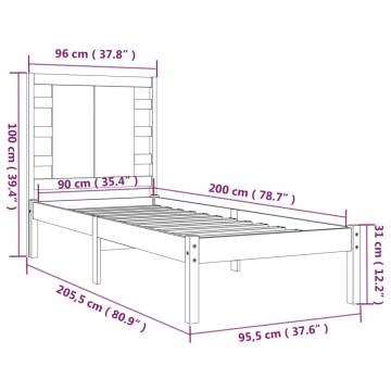 Solid Wood Black Bed Frame 90x200 cm - Hipomarket UK