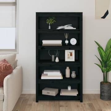 Book Cabinet Black 80x35x154 cm - Solid Wood Pine Storage