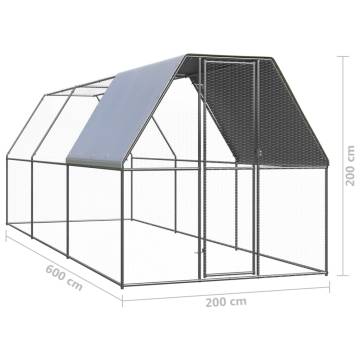 Outdoor Chicken Cage 2x6x2m - Galvanised Steel | HipoMarket