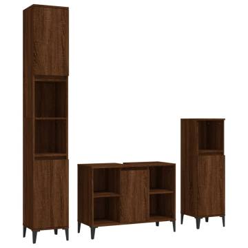 3 Piece Bathroom Furniture Set - Brown Oak & Engineered Wood