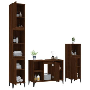 3 Piece Bathroom Furniture Set - Brown Oak & Engineered Wood