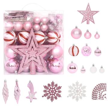 65 Piece Christmas Bauble Set - Pink, Red & White | Hipo Market