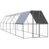 Outdoor Chicken Cage 2x10x2 m Galvanised Steel Colour silver and silver grey Size 2 x 10 x 2 m Model with partially-covered roof 