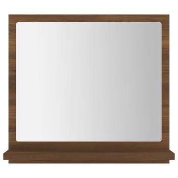 Brown Oak Bathroom Mirror - Engineered Wood | 40x10.5x37 cm