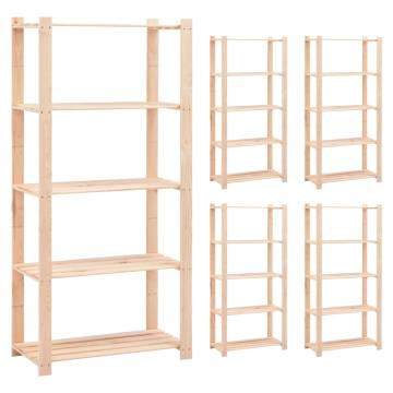 5-Tier Pinewood Storage Racks - 80x38x170 cm - 5 pcs