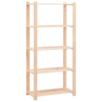 5-Tier Pinewood Storage Racks - 80x38x170 cm - 5 pcs