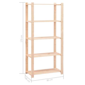 5-Tier Pinewood Storage Racks - 80x38x170 cm - 5 pcs