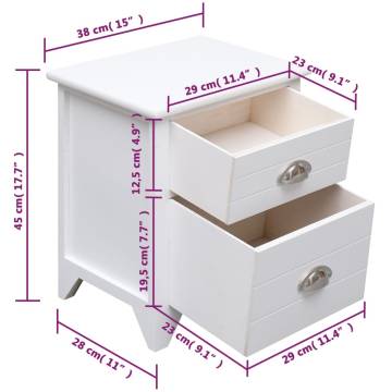 Elegant White Nightstand - 38x28x45 cm Paulownia Wood