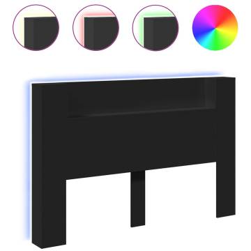 Stylish Black Headboard Cabinet with RGB LED - 160x16.5 cm