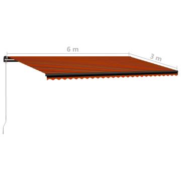 Manual Retractable Awning with LED - 600x300 cm Orange Brown