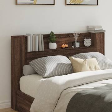 Stylish Headboard Cabinet with LED in Brown Oak | HiPo Market