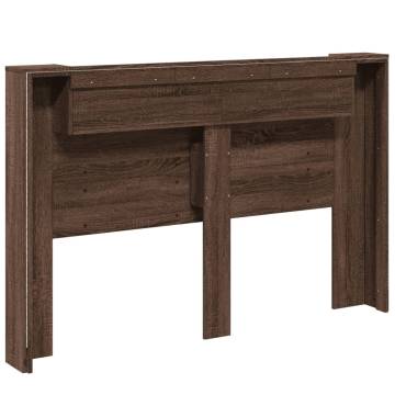 Stylish Headboard Cabinet with LED in Brown Oak | HiPo Market