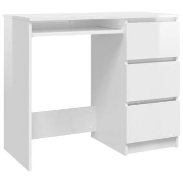 Elegant High Gloss White Desk - 90x45x76 cm Engineered Wood